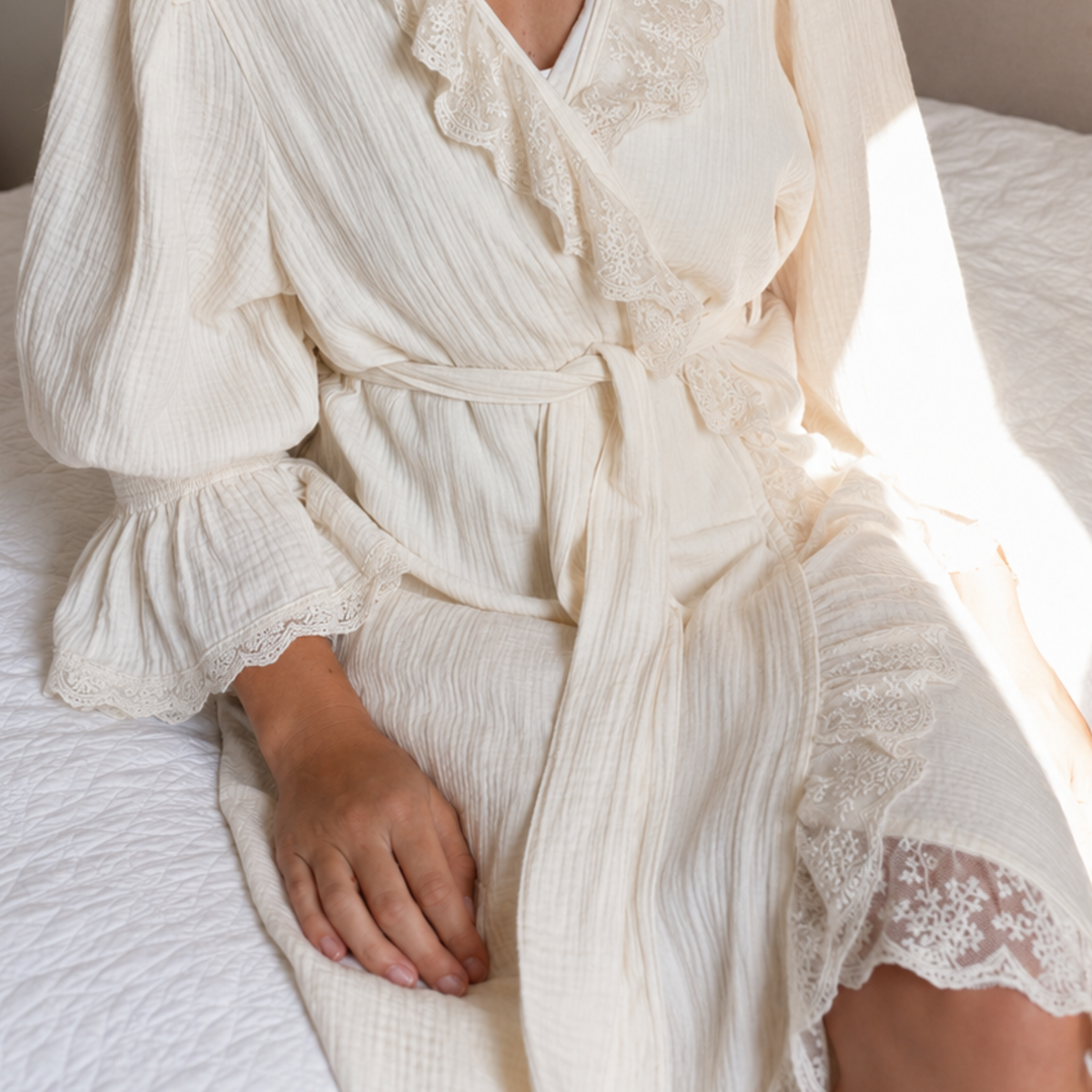 Muslin Cotton Lace Robe